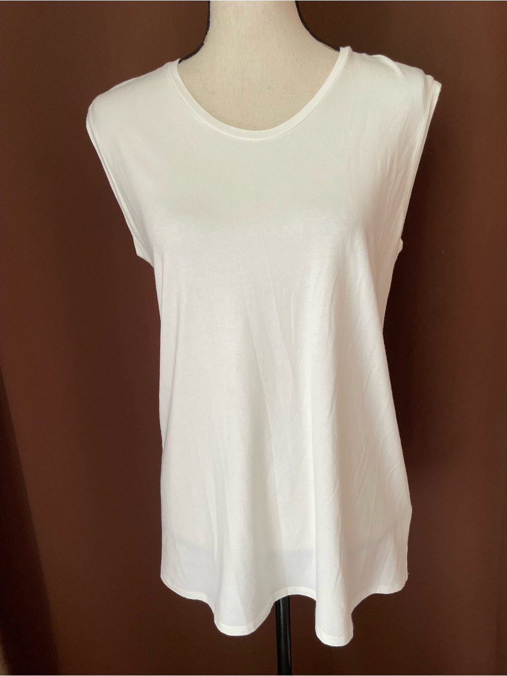 Eileen Fisher off White Scoop Neck Cap Sleeve Tunic Top oversized XS / S